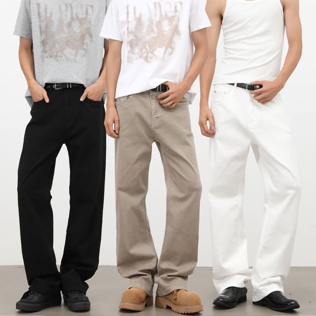 pinkdropper-Mid Rise Plain Straight Leg Jeans