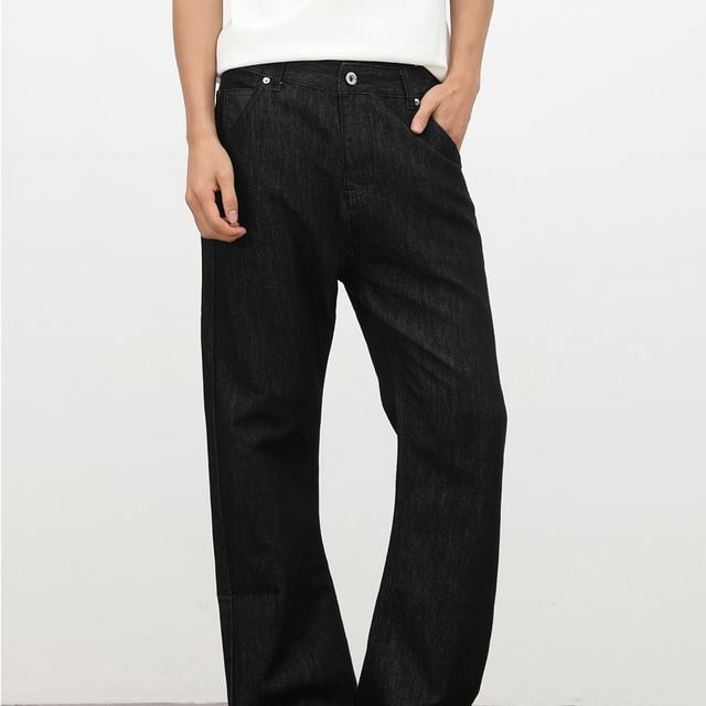 pinkdropper-Mid Rise Plain Wide Leg Jeans