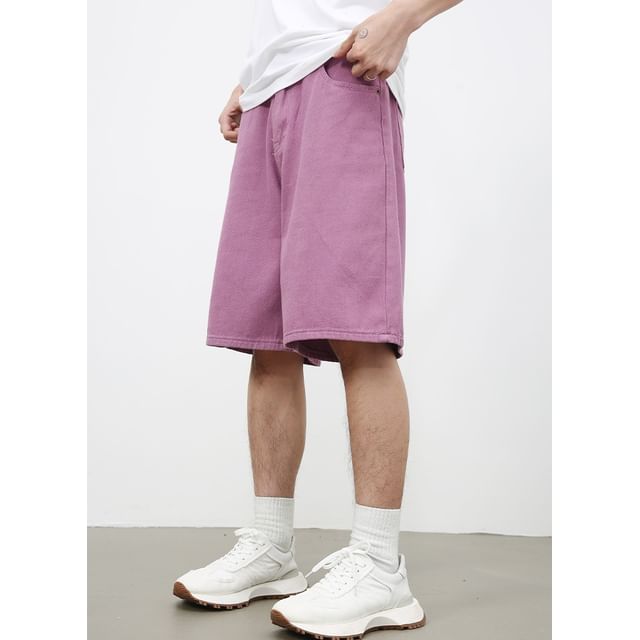 pinkdropper-Mid Rise Plain Wide Leg Jorts