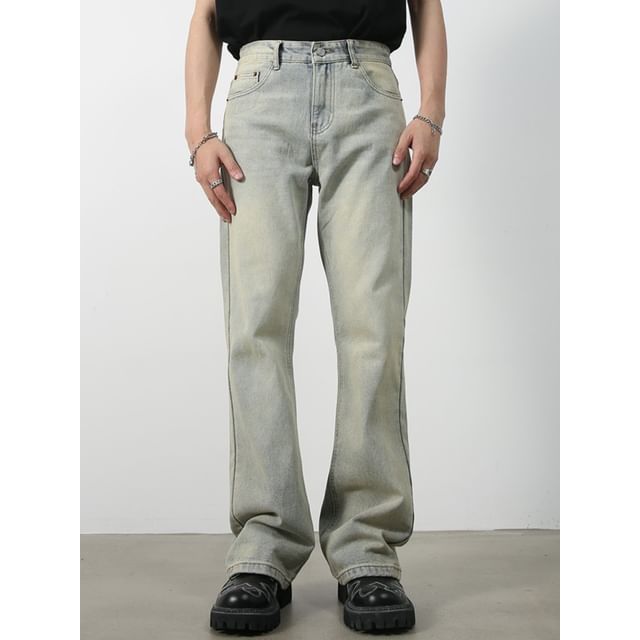 pinkdropper-Mid Rise Washed Bootcut Jeans