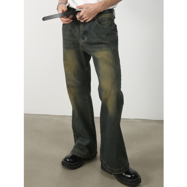 pinkdropper-Mid Rise Washed Bootcut Jeans