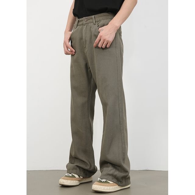 pinkdropper-Mid Rise Washed Flared Jeans