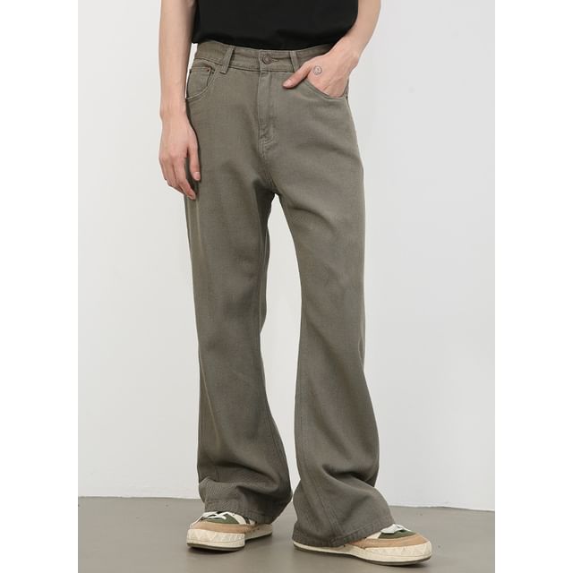 pinkdropper-Mid Rise Washed Flared Jeans