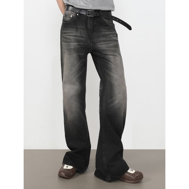 pinkdropper-Mid Rise Washed Flared Jeans
