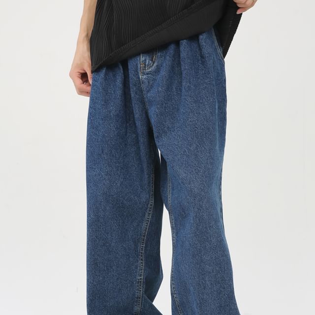 pinkdropper-Mid Rise Washed Wide Leg Jeans