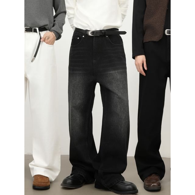 pinkdropper-Mid Rise Washed Wide Leg Jeans