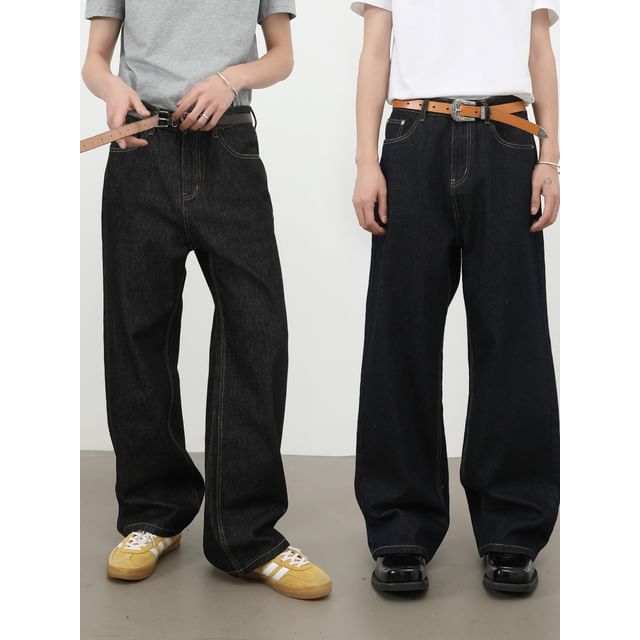 pinkdropper-Mid Rise Washed Wide Leg Jeans