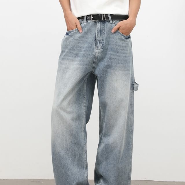 pinkdropper-Mid Rise Washed Wide Leg Jeans