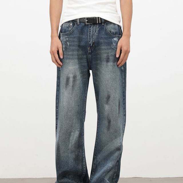 pinkdropper-Mid Rise Washed Wide Leg Jeans
