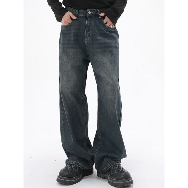 pinkdropper-Mid Rise Washed Wide Leg Jeans