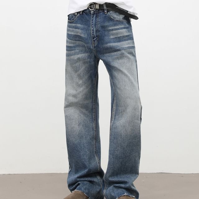 pinkdropper-Mid Rise Washed Wide Leg Jeans