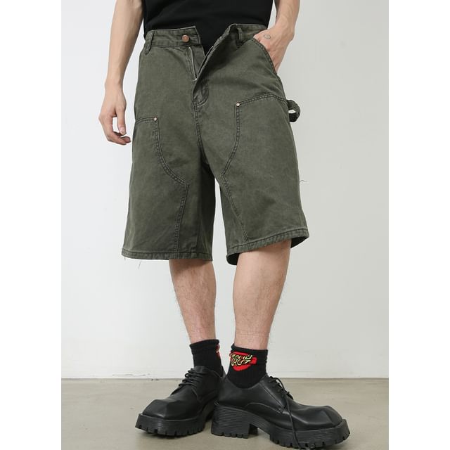 pinkdropper-Mid Rise Washed Wide Leg Jorts