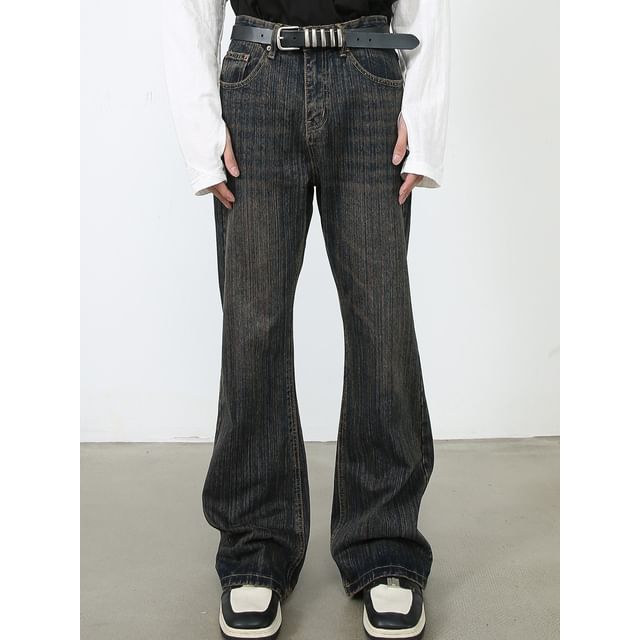 pinkdropper-Mid Waist Washed Bootcut Jeans