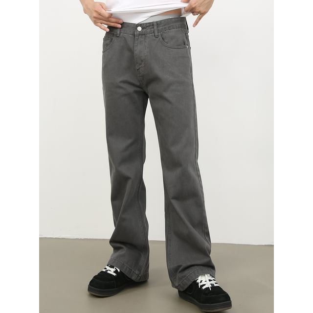 pinkdropper-Mid Waist Washed Bootcut Jeans