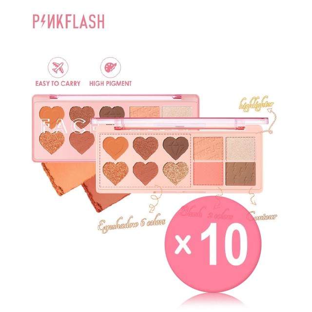 PINKFLASH-Highlighter Blusher Multi Palette - 3 Colors 10pcs Bundle Set