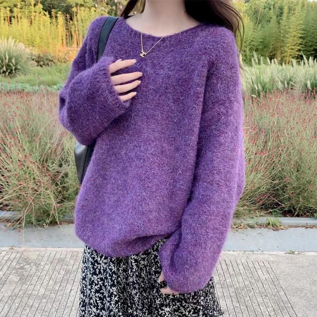 PINPI-Boat Neck Plain Sweater