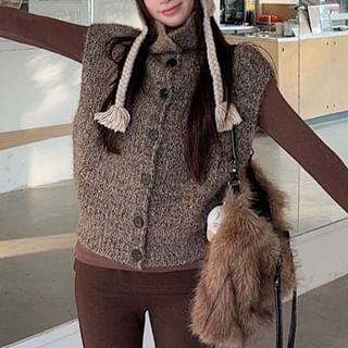 PINPI-Collared Plain Button Up Sweater Vest Long-Sleeve Round Neck Plain Tee