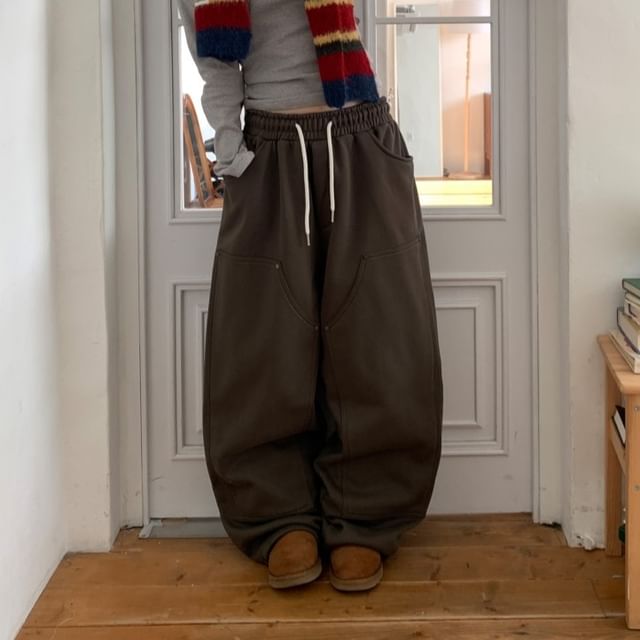 PINPI-Drawstring Waist Studded Wide Leg Sweatpants