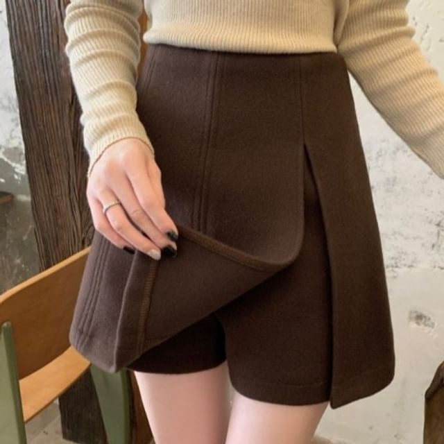 PINPI-High Waist Plain Slit Mini A-Line Skort