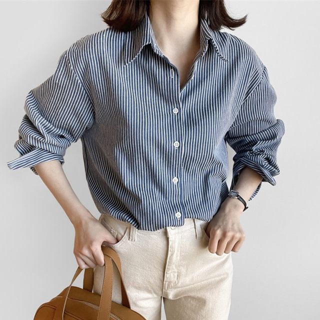 PINPI-Long-Sleeve Pinstripe Shirt