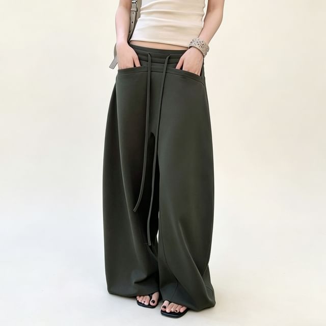 PINPI-Low Rise Plain Baggy Pants