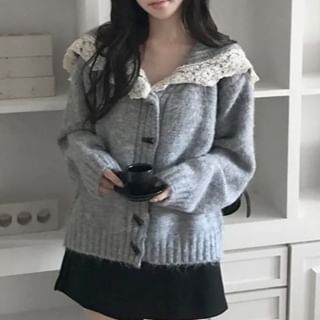 PINPI-Panel Lace Collar Toggle Cardigan