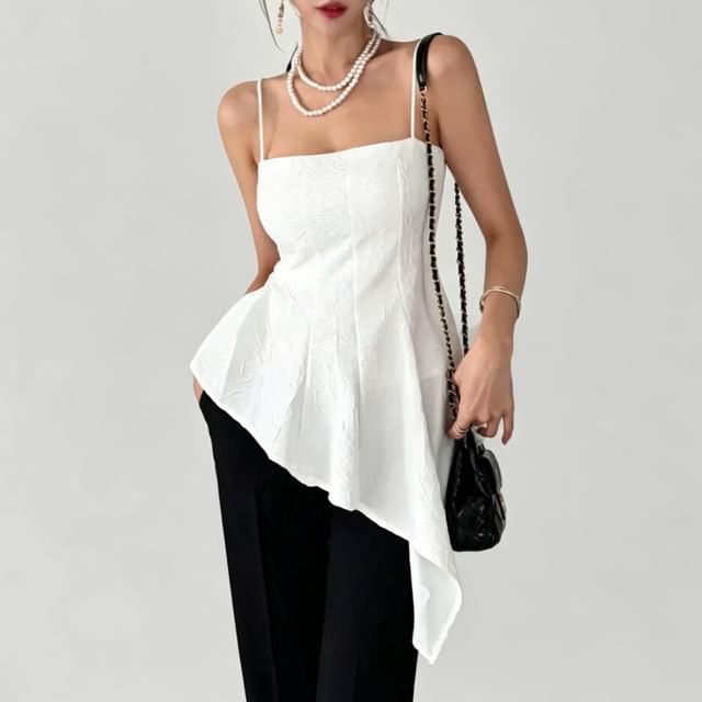 PINPI-Plain Textured Asymmetrical Camisole Top