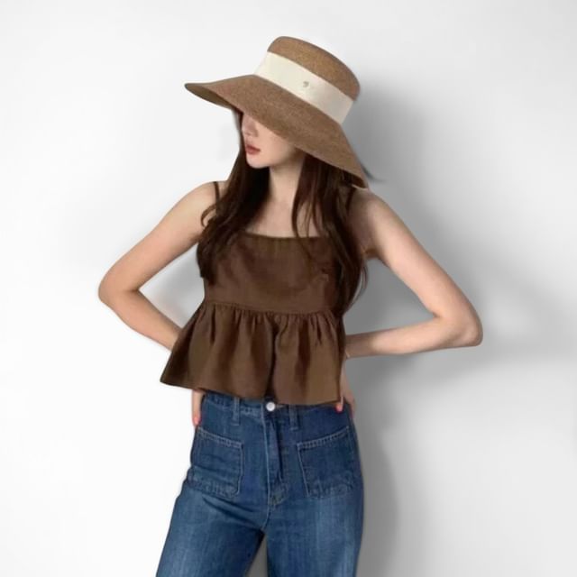 PINPI-Plain Tie Back Flowy Crop Camisole Top
