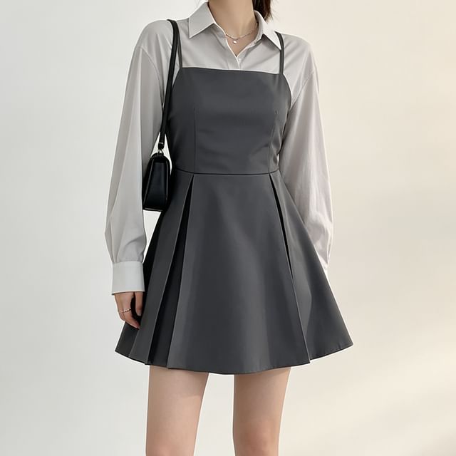 PINPI-Spaghetti Strap Plain Backless Mini Pleated A-Line Dress