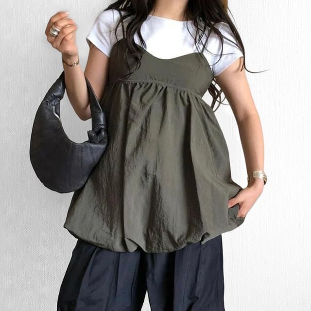 PINPI-Spaghetti Strap V-Neck Plain Mini A-Line Dress