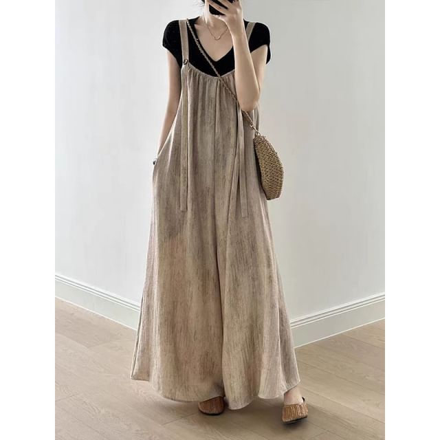 PINPI-Tie Dye Ruched Wide Leg Overalls