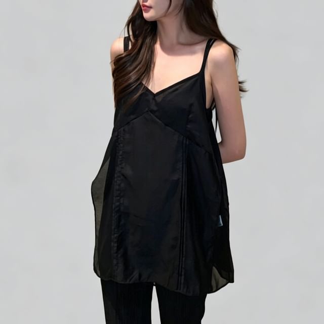 PINPI-V-Neck Plain Flowy Camisole Top