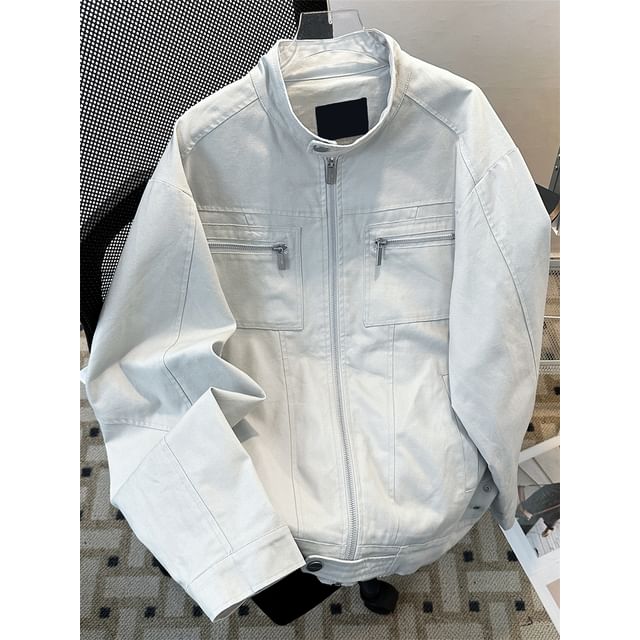 Plummie-Band Collar Plain Zip Jacket