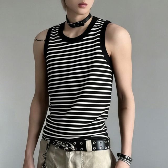 Plummie-Crew Neck Striped Tank Top