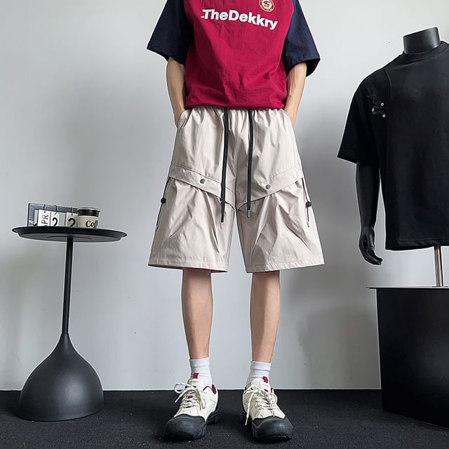 Plummie-Drawstring Waist Plain Cargo Shorts