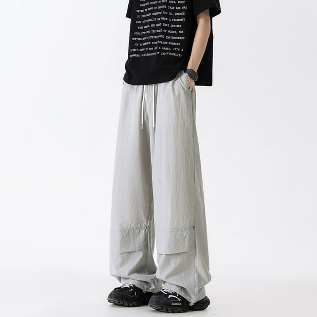 Plummie-Drawstring Waist Plain Loose Fit Cargo Pants