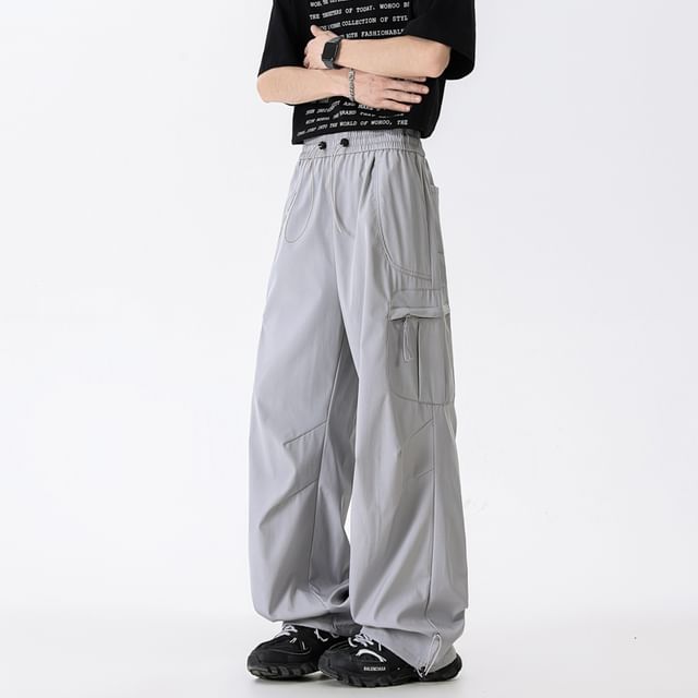 Plummie-Drawstring Waist Plain Loose Fit Cargo Pants