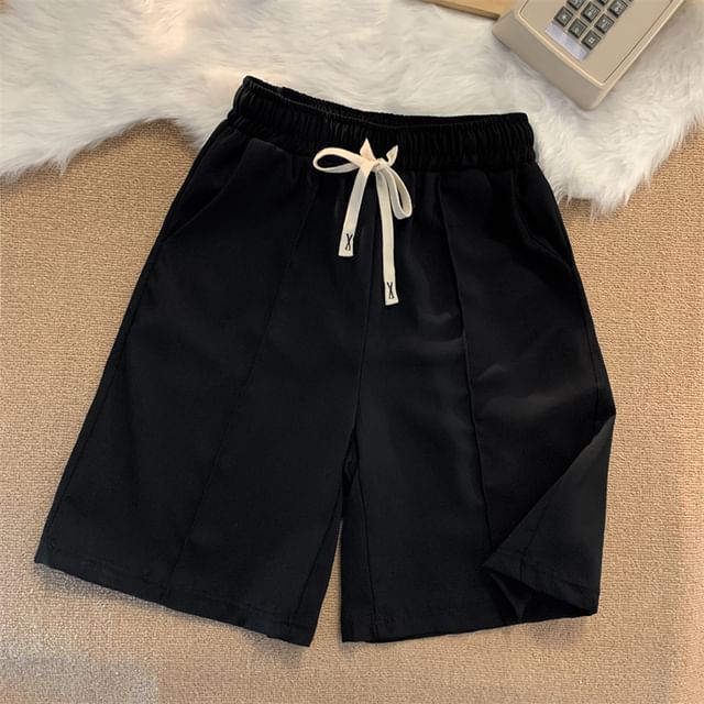 Plummie-Drawstring Waist Plain Shorts