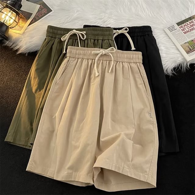 Plummie-Drawstring Waist Plain Shorts