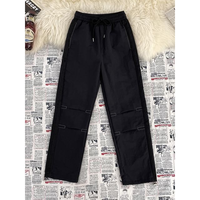 Plummie-Drawstring Waist Plain Straight Leg Sweatpants