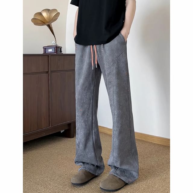 Plummie-Drawstring Waist Tie Dye Straight Leg Sweatpants