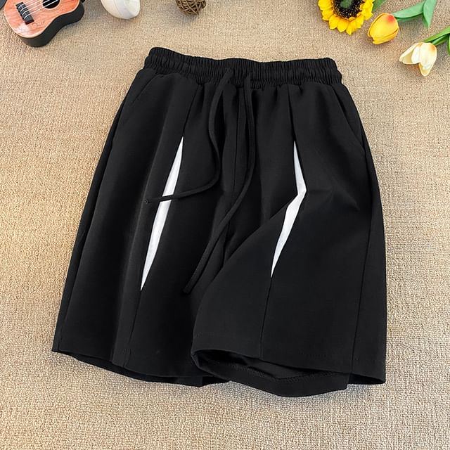 Plummie-Drawstring Waist Two Tone Sweat Shorts