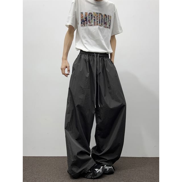 Plummie-Elastic Waist Plain Wide Leg Pants