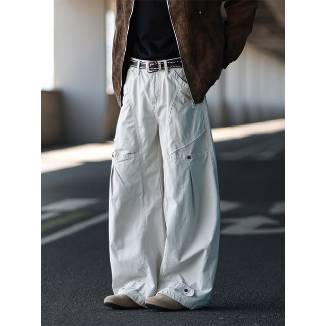 Plummie-High Waist Plain Wide Leg Cargo Pants
