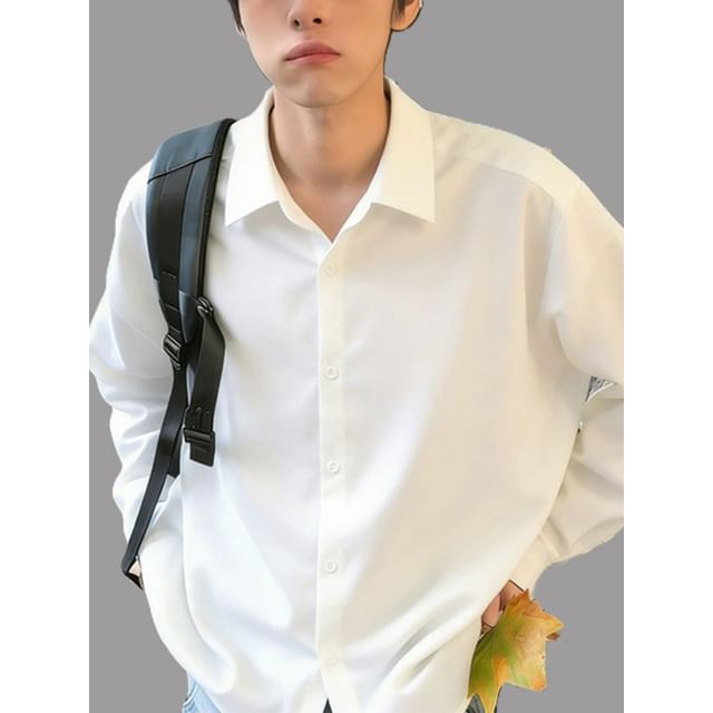 Plummie-Long Sleeve Collared Plain Shirt