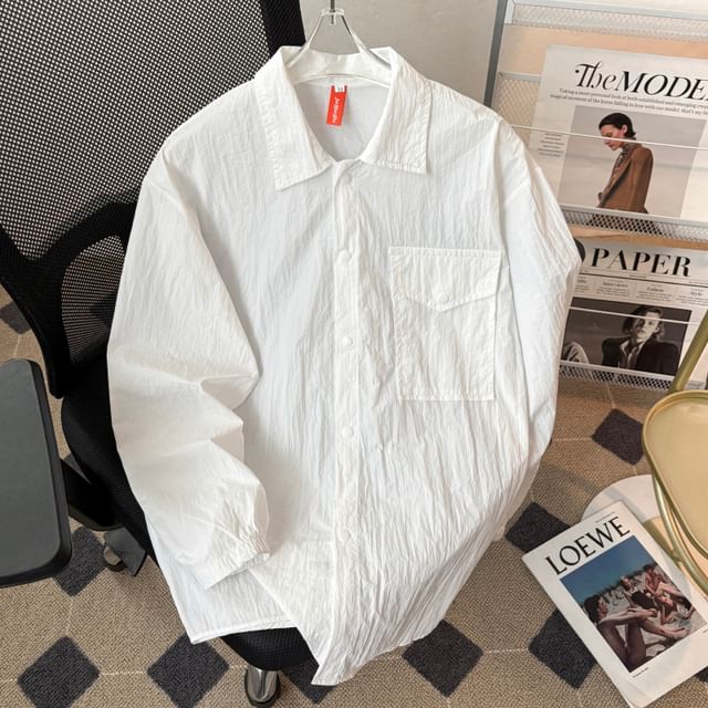 Plummie-Long-Sleeve Plain Pocket Detail Shirt