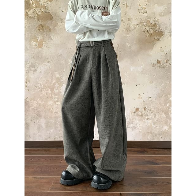 Plummie-Mid Rise Houndstooth Wide Leg Pants