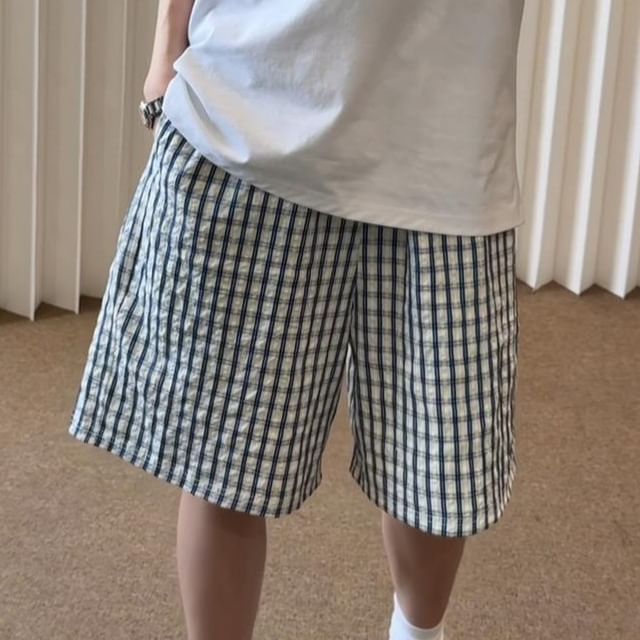 Plummie-Mid Rise Plaid Wide Leg Shorts