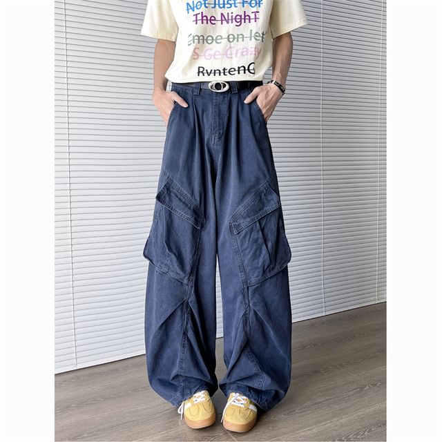 Plummie-Mid Rise Plain Wide Leg Cargo Pants