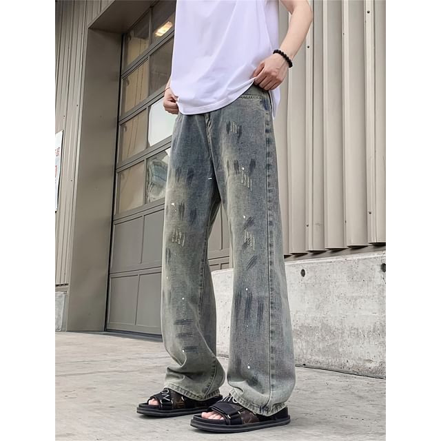 Plummie-Mid Rise Washed Straight Leg Jeans